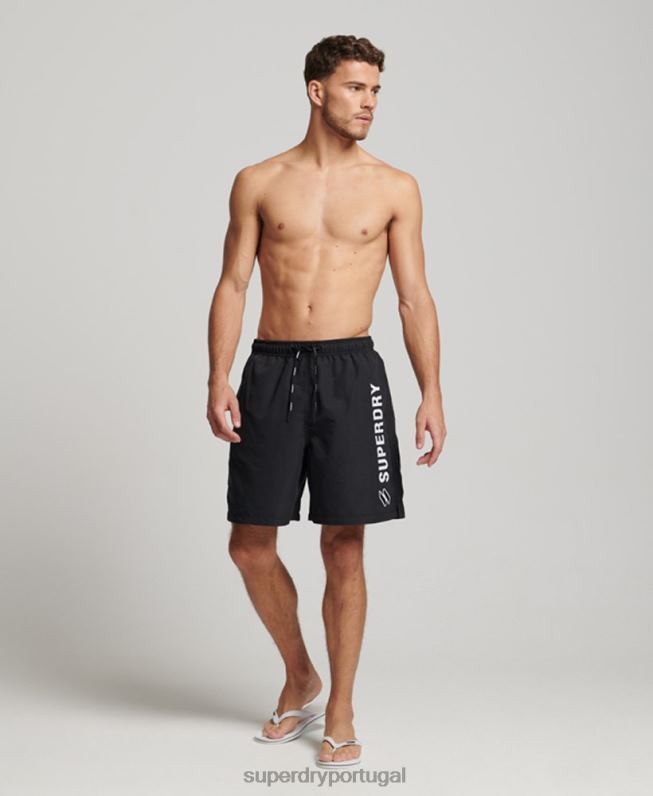 calções de banho reciclados apliques de 19 polegadas homens preto roupas Superdry 2208H406