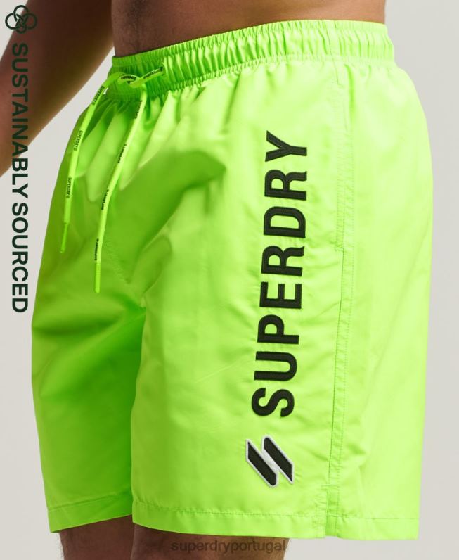 calções de banho reciclados apliques de 19 polegadas homens verde roupas Superdry 2208H416