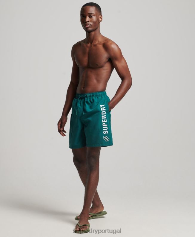 calções de banho reciclados apliques de 19 polegadas homens verde roupas Superdry 2208H452