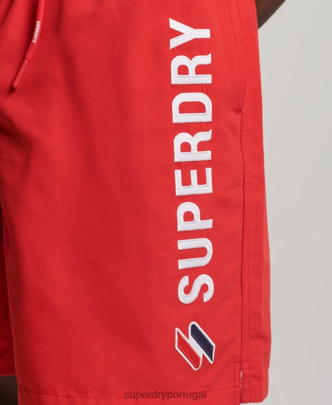 calções de banho reciclados apliques de 19 polegadas homens vermelho roupas Superdry 2208H422