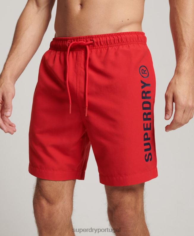calções de banho reciclados core sport 17 polegadas homens vermelho roupas Superdry 2208H396