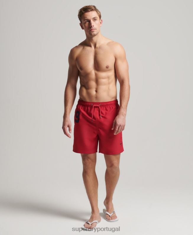 calção de banho polo reciclado homens vermelho roupas Superdry 2208H402