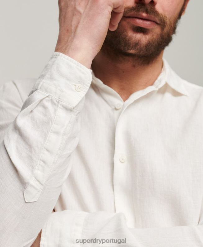 camisa casual de manga longa de linho homens branco roupas Superdry 2208H144