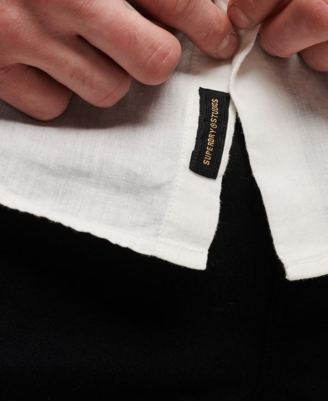 camisa casual de manga longa de linho homens branco roupas Superdry 2208H144