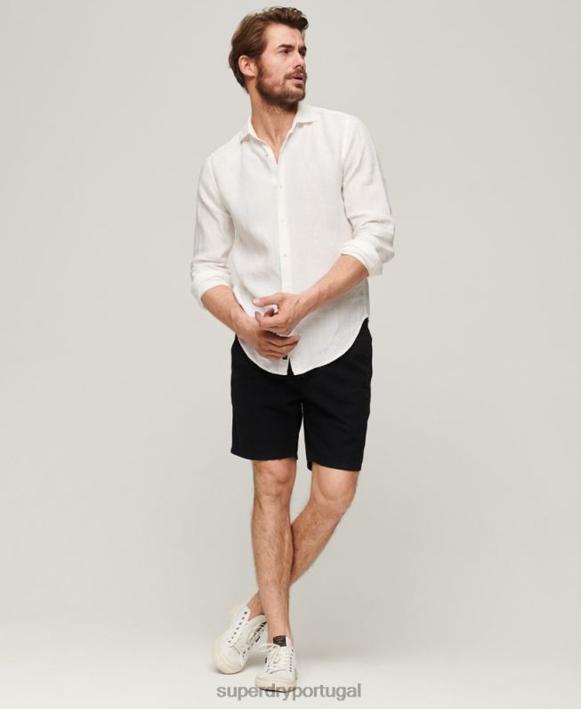 camisa casual de manga longa de linho homens branco roupas Superdry 2208H144