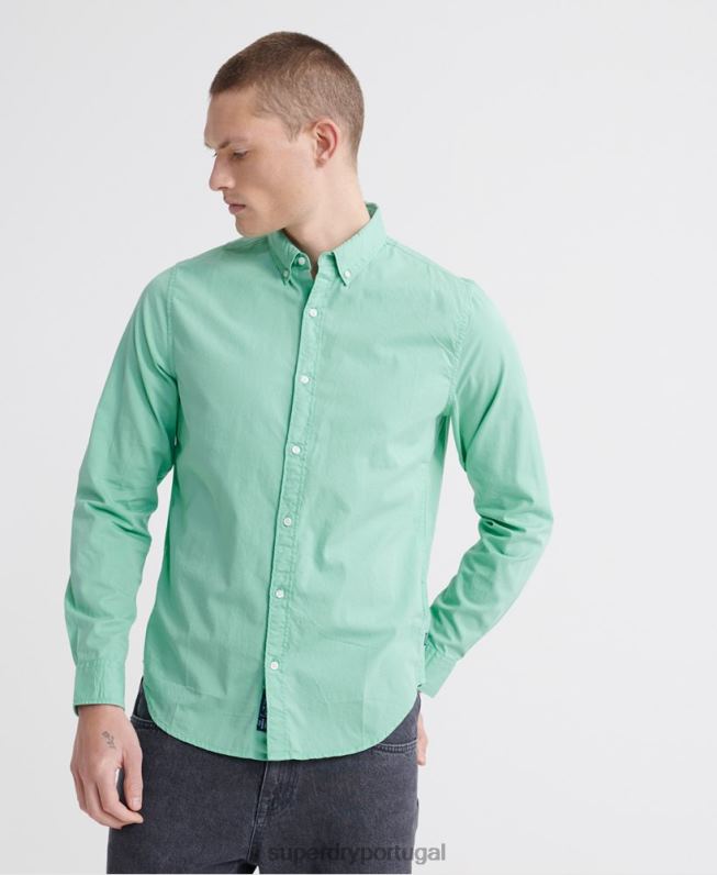 camisa clássica de sarja lite manga longa homens verde roupas Superdry 2208H243