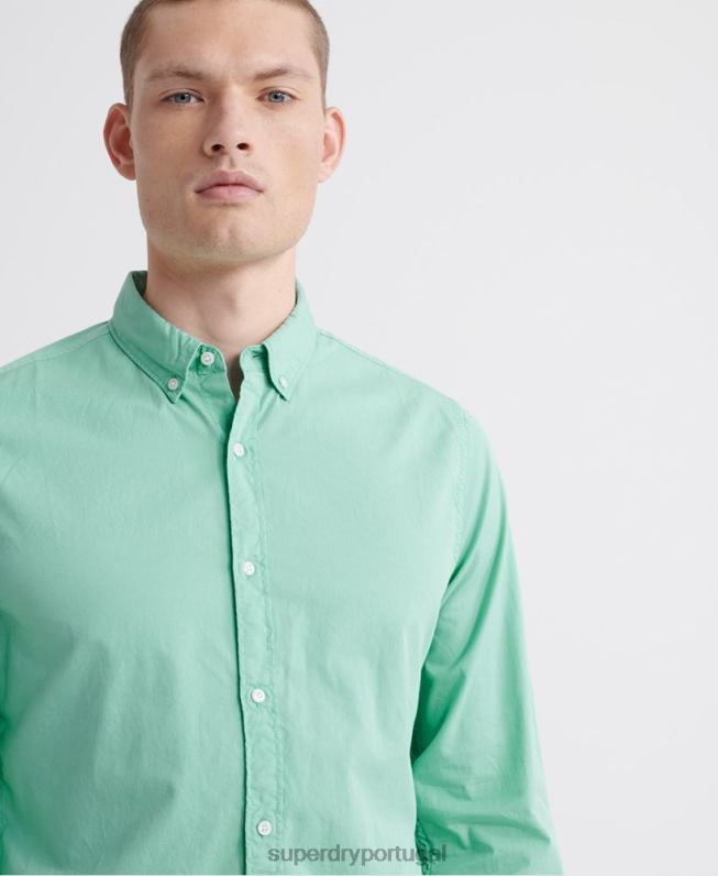 camisa clássica de sarja lite manga longa homens verde roupas Superdry 2208H243