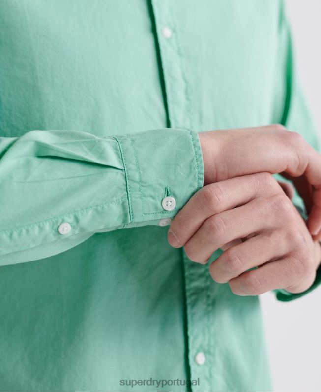 camisa clássica de sarja lite manga longa homens verde roupas Superdry 2208H243
