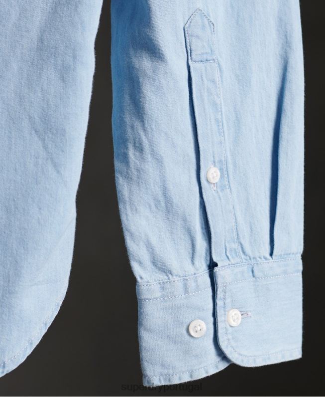 camisa clássica sarja lite avô homens azul roupas Superdry 2208H242