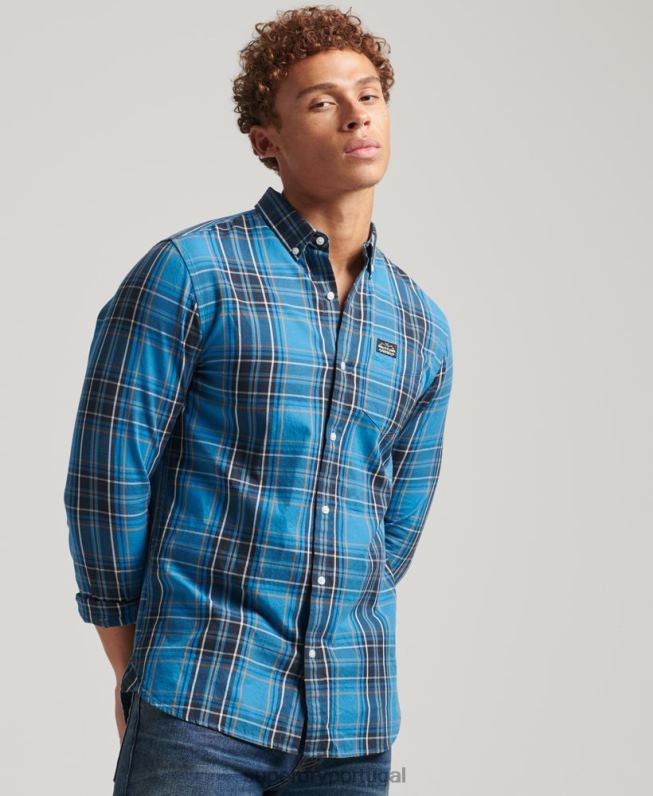 camisa de algodão xadrez homens azul roupas Superdry 2208H214