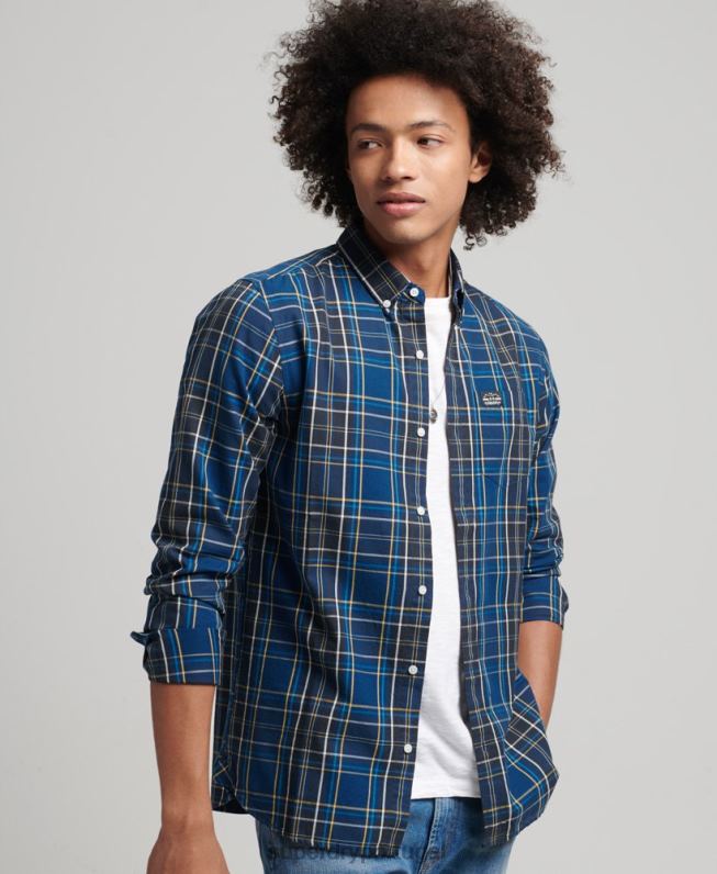 camisa de algodão xadrez homens marinha roupas Superdry 2208H171