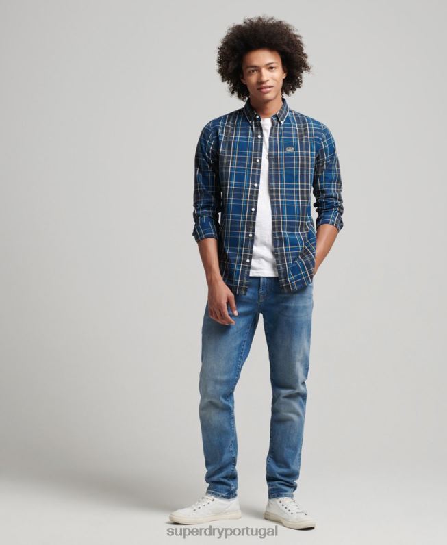 camisa de algodão xadrez homens marinha roupas Superdry 2208H171