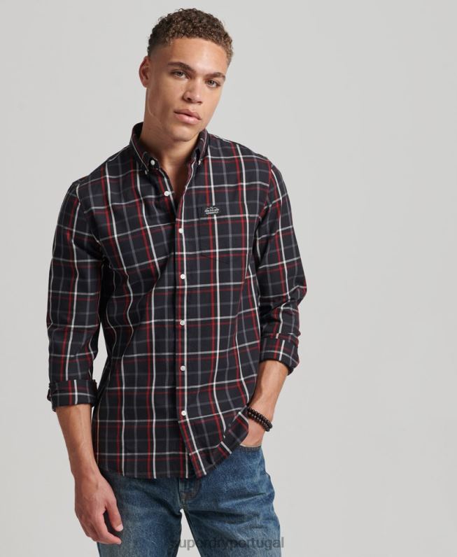 camisa de algodão xadrez homens preto roupas Superdry 2208H151