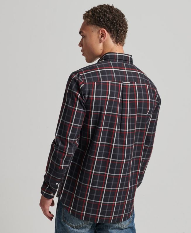 camisa de algodão xadrez homens preto roupas Superdry 2208H151