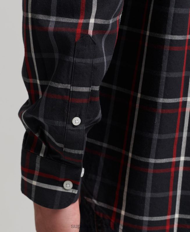 camisa de algodão xadrez homens preto roupas Superdry 2208H151
