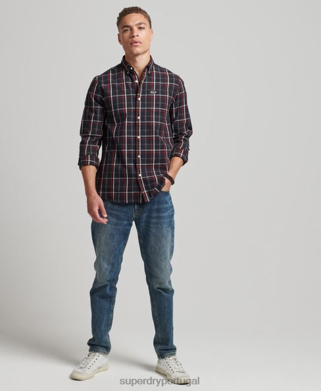 camisa de algodão xadrez homens preto roupas Superdry 2208H151