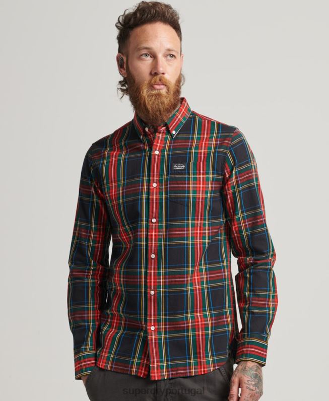 camisa de algodão xadrez homens preto roupas Superdry 2208H196