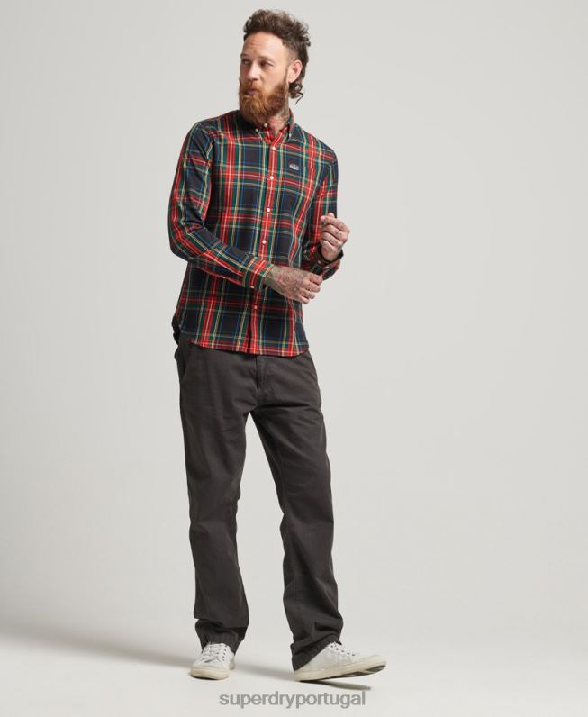 camisa de algodão xadrez homens preto roupas Superdry 2208H196