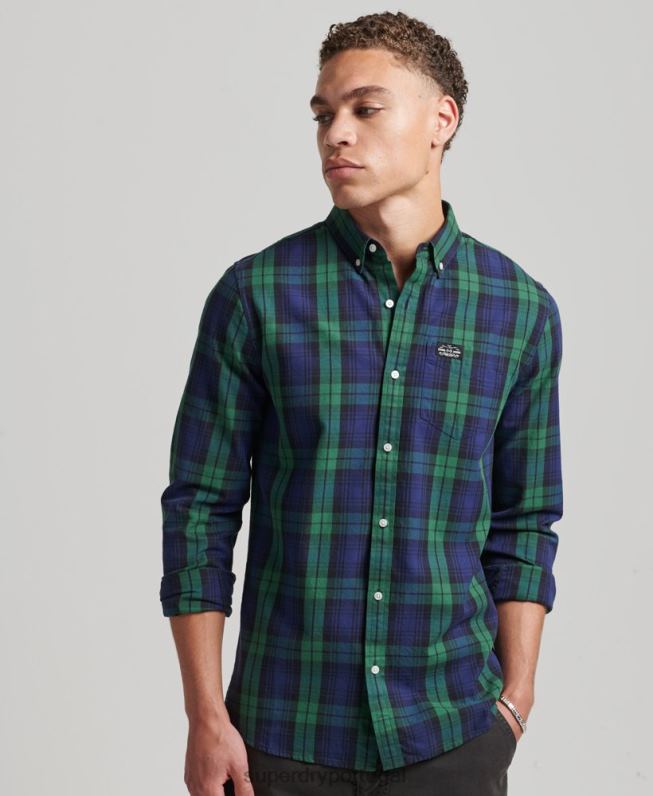 camisa de algodão xadrez homens verde roupas Superdry 2208H159