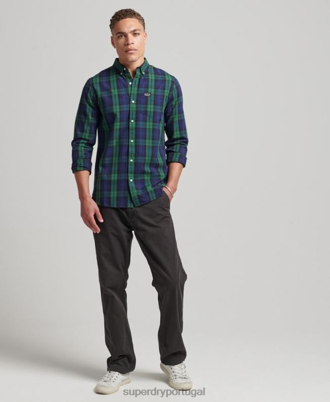 camisa de algodão xadrez homens verde roupas Superdry 2208H159