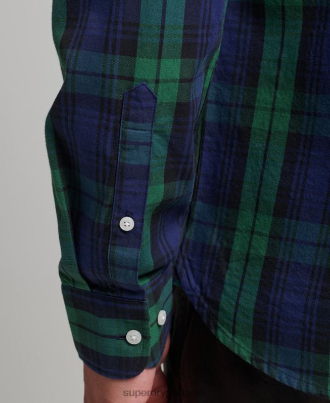 camisa de algodão xadrez homens verde roupas Superdry 2208H159