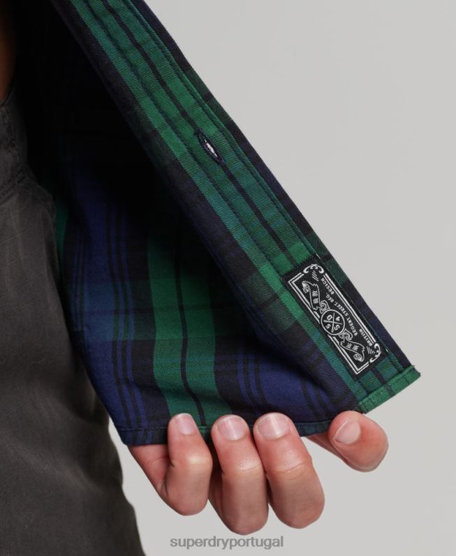 camisa de algodão xadrez homens verde roupas Superdry 2208H159