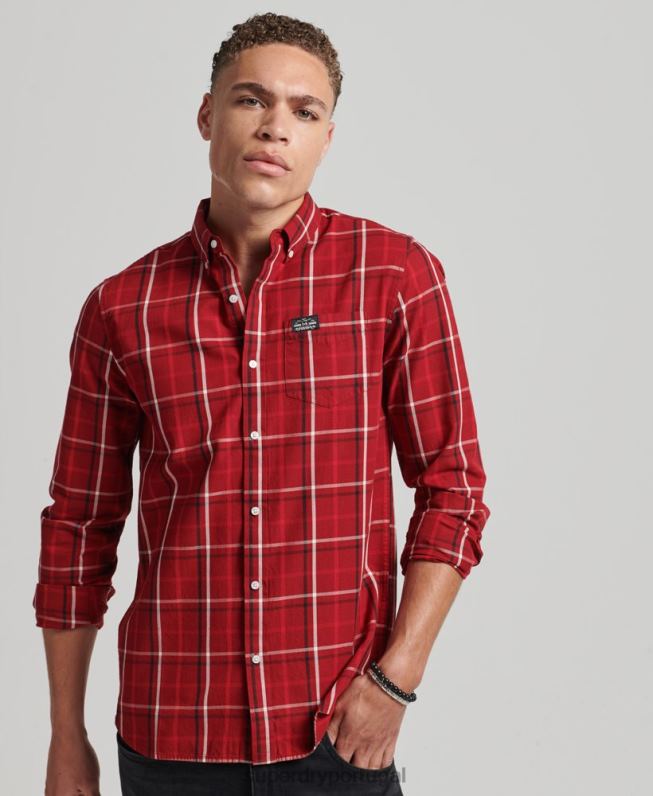 camisa de algodão xadrez homens vermelho roupas Superdry 2208H167