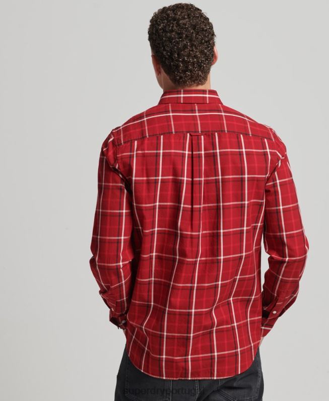 camisa de algodão xadrez homens vermelho roupas Superdry 2208H167