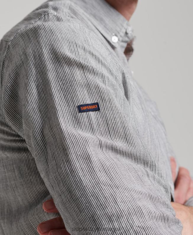 camisa de botão de linho studios de algodão orgânico homens cinza claro roupas Superdry 2208H136