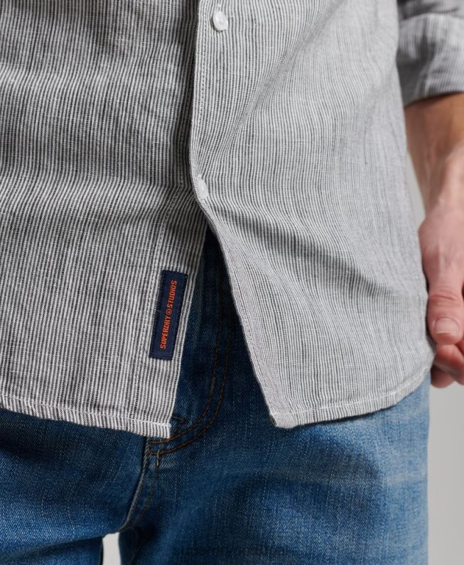camisa de botão de linho studios de algodão orgânico homens cinza claro roupas Superdry 2208H136