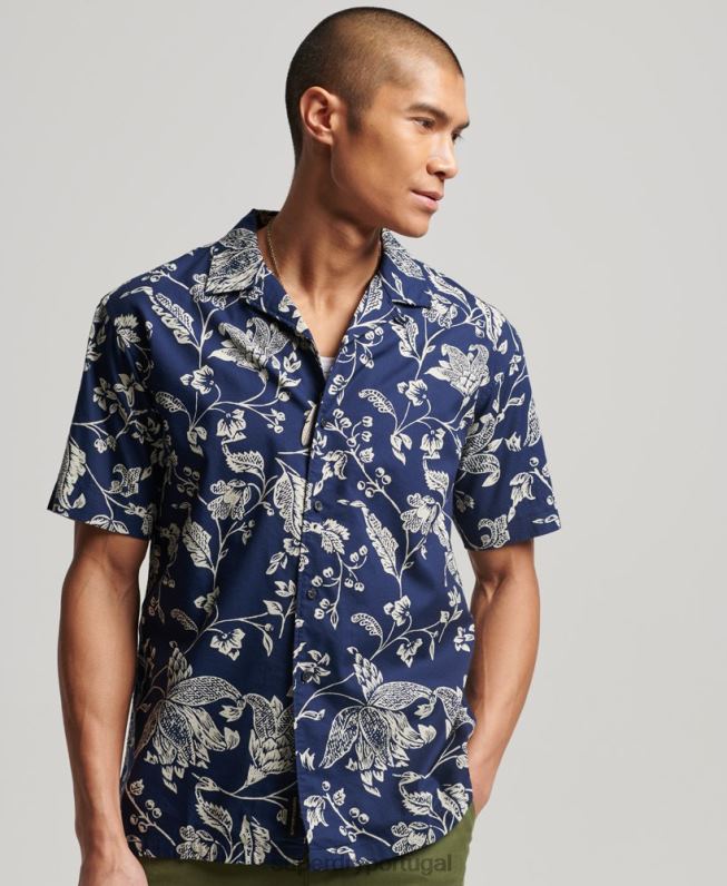 camisa de colarinho aberto homens azul escuro roupas Superdry 2208H29