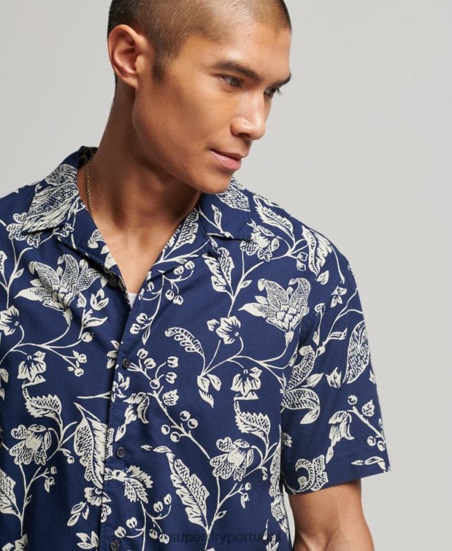 camisa de colarinho aberto homens azul escuro roupas Superdry 2208H29