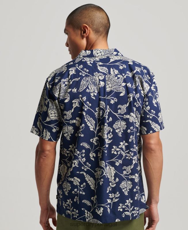 camisa de colarinho aberto homens azul escuro roupas Superdry 2208H29