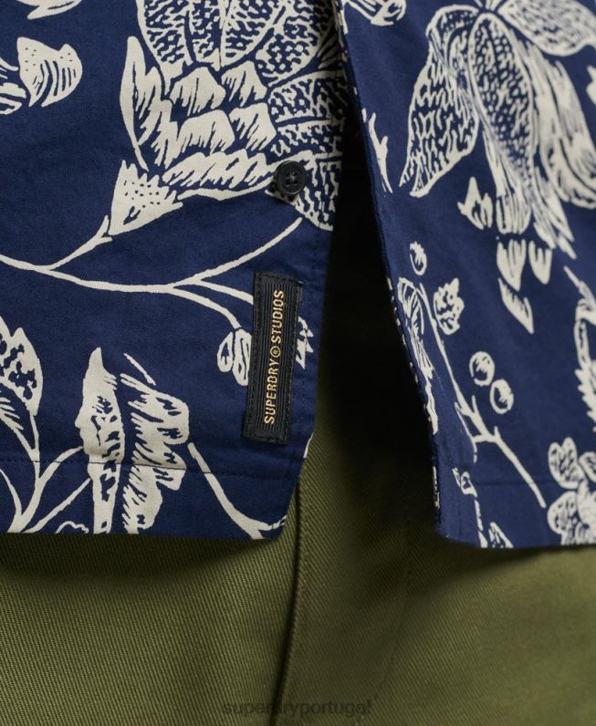 camisa de colarinho aberto homens azul escuro roupas Superdry 2208H29