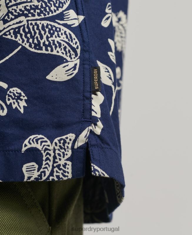 camisa de colarinho aberto homens azul escuro roupas Superdry 2208H29