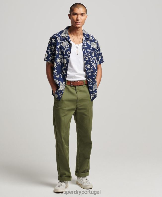 camisa de colarinho aberto homens azul escuro roupas Superdry 2208H29