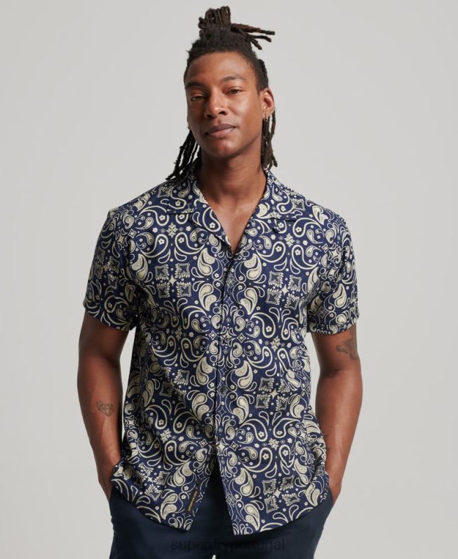 camisa de colarinho aberto homens marinha roupas Superdry 2208H123