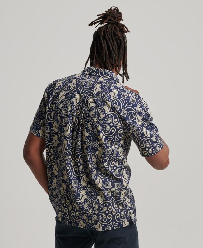 camisa de colarinho aberto homens marinha roupas Superdry 2208H123