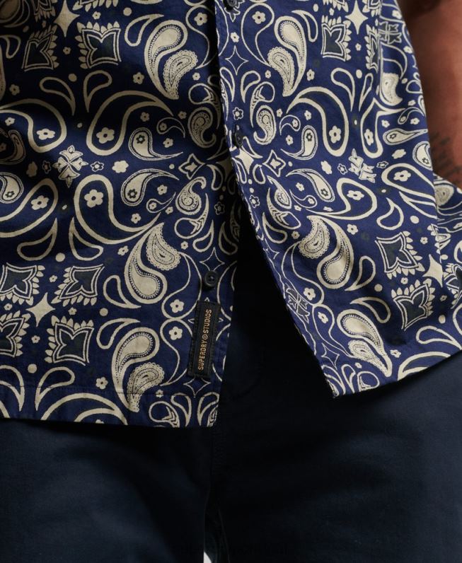 camisa de colarinho aberto homens marinha roupas Superdry 2208H123