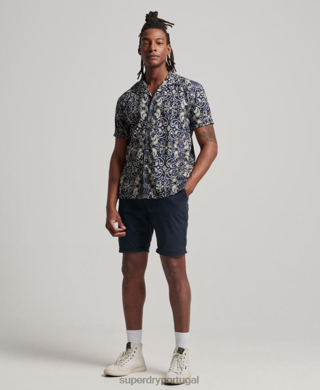 camisa de colarinho aberto homens marinha roupas Superdry 2208H123