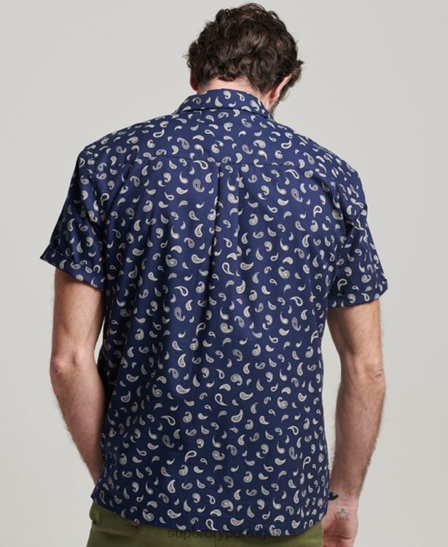 camisa de colarinho aberto homens marinha roupas Superdry 2208H130