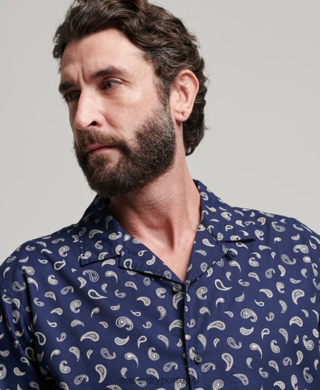 camisa de colarinho aberto homens marinha roupas Superdry 2208H130