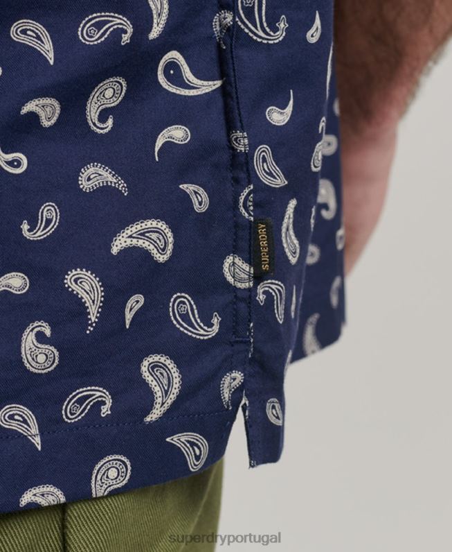 camisa de colarinho aberto homens marinha roupas Superdry 2208H130