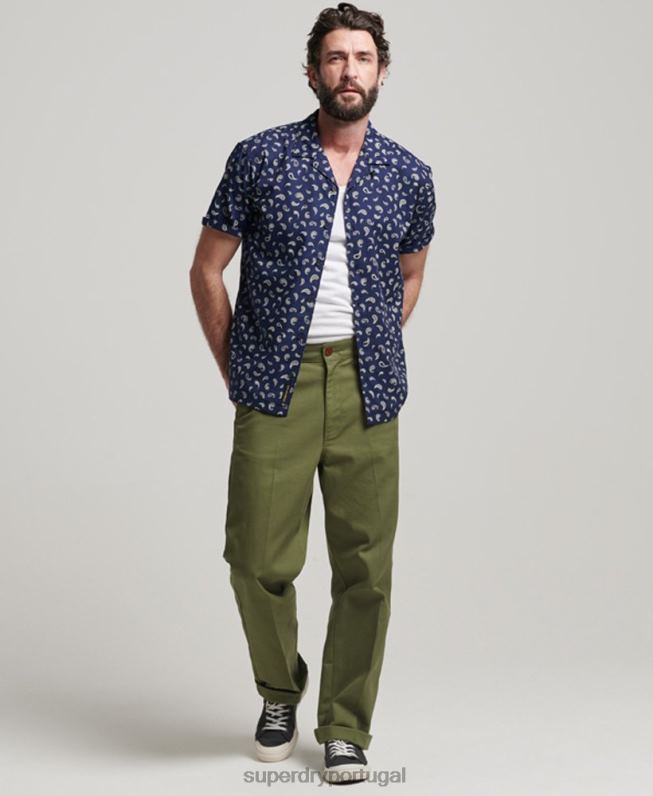 camisa de colarinho aberto homens marinha roupas Superdry 2208H130