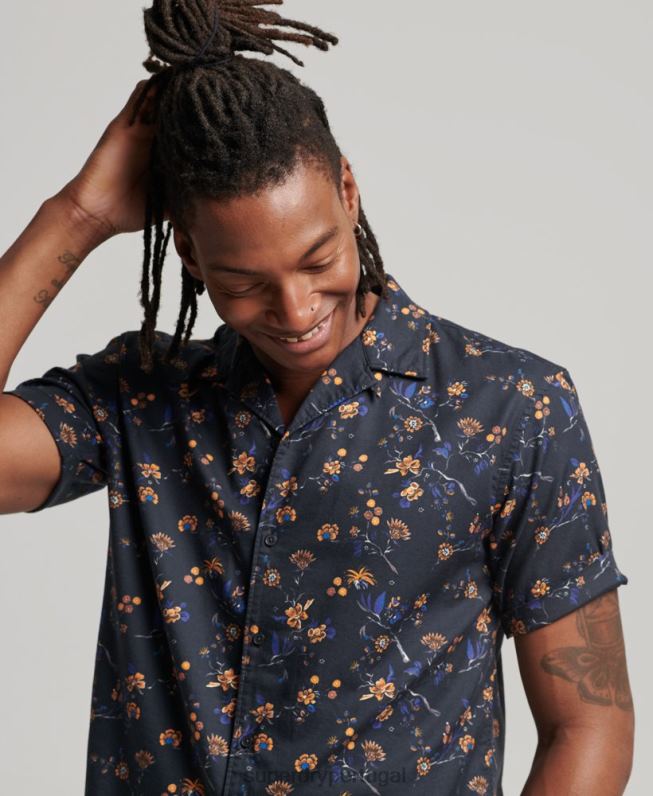 camisa de colarinho aberto homens preto roupas Superdry 2208H127