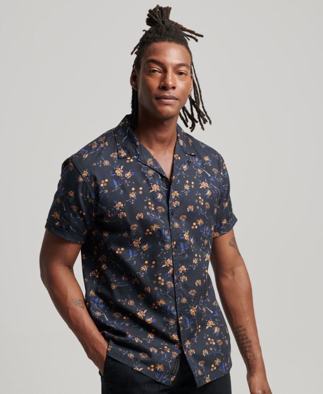 camisa de colarinho aberto homens preto roupas Superdry 2208H127