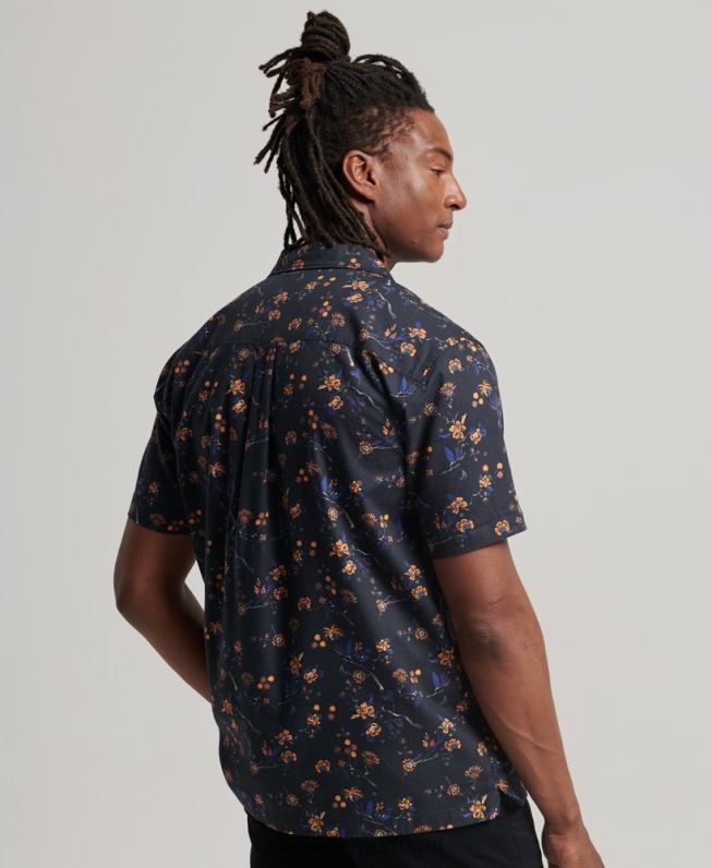 camisa de colarinho aberto homens preto roupas Superdry 2208H127