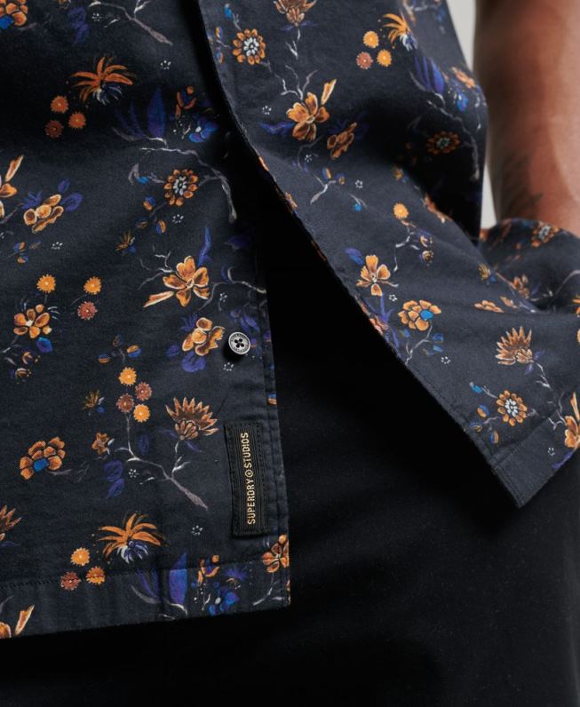 camisa de colarinho aberto homens preto roupas Superdry 2208H127