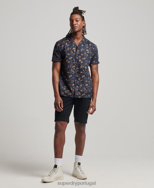 camisa de colarinho aberto homens preto roupas Superdry 2208H127