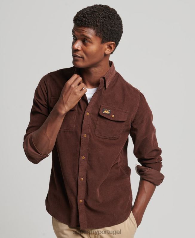 camisa de cordão de trilha homens marrom roupas Superdry 2208H224